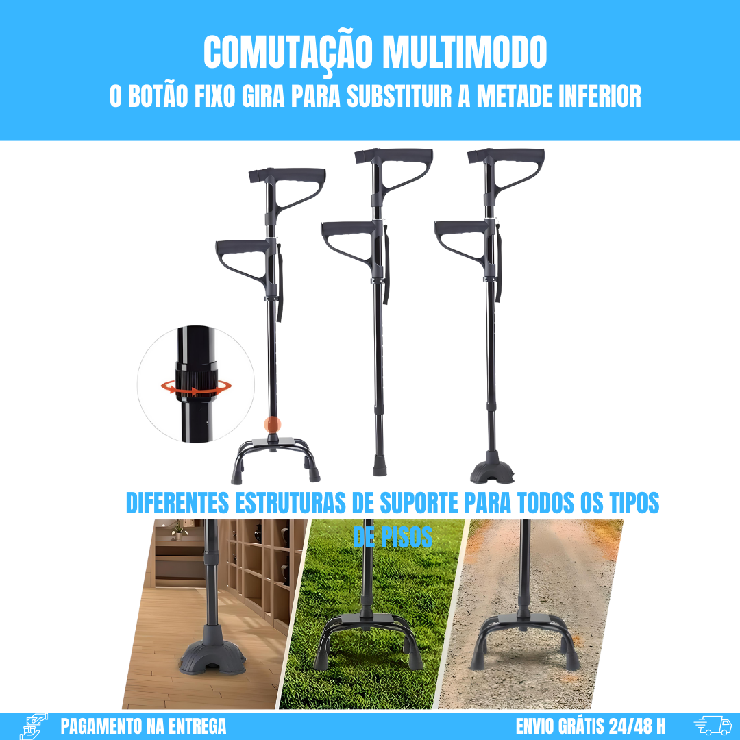 Bastão dobrável com cabo duplo e lanterna