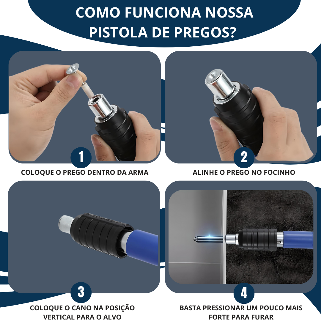Pistola de pregos com acessórios