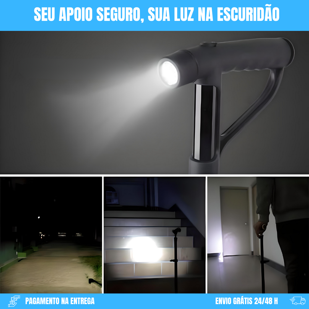 Bastão dobrável com cabo duplo e lanterna