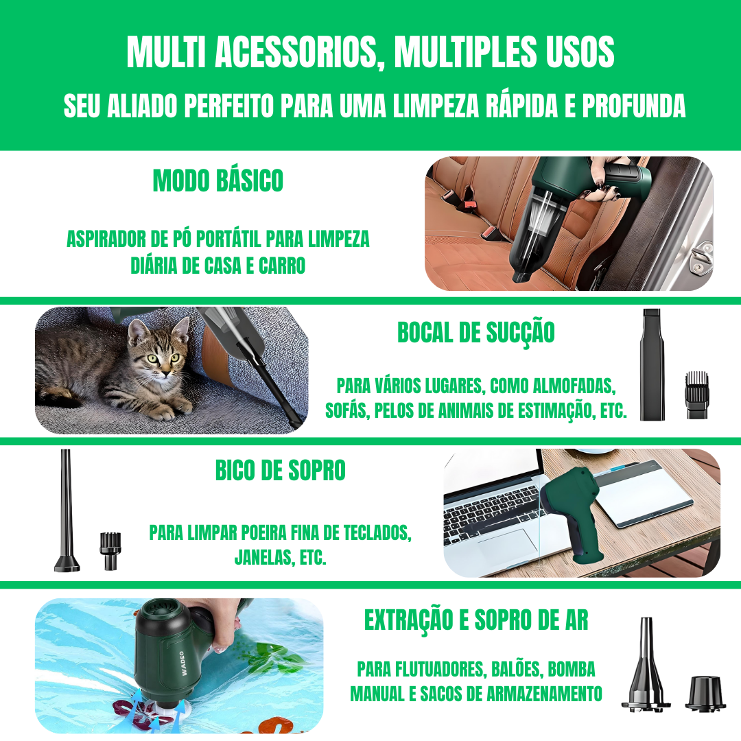 Aspirador de automóvel portátil 3 em 1