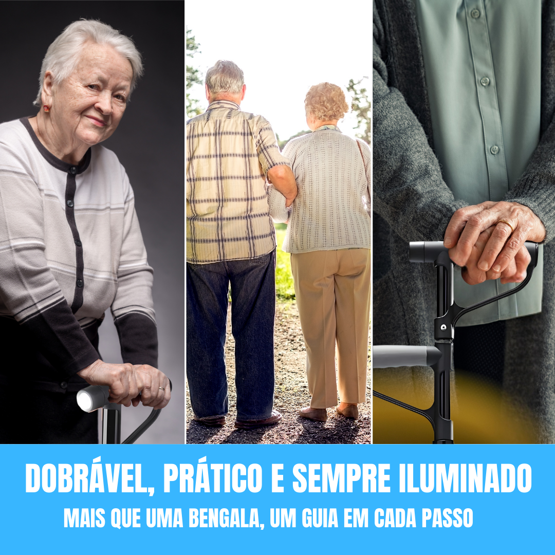 Bastão dobrável com cabo duplo e lanterna