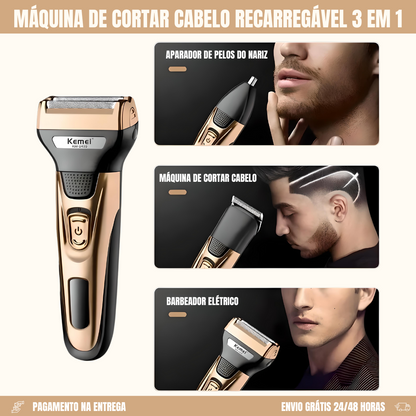 Máquina de cortar cabelo 3 em 1 profissional