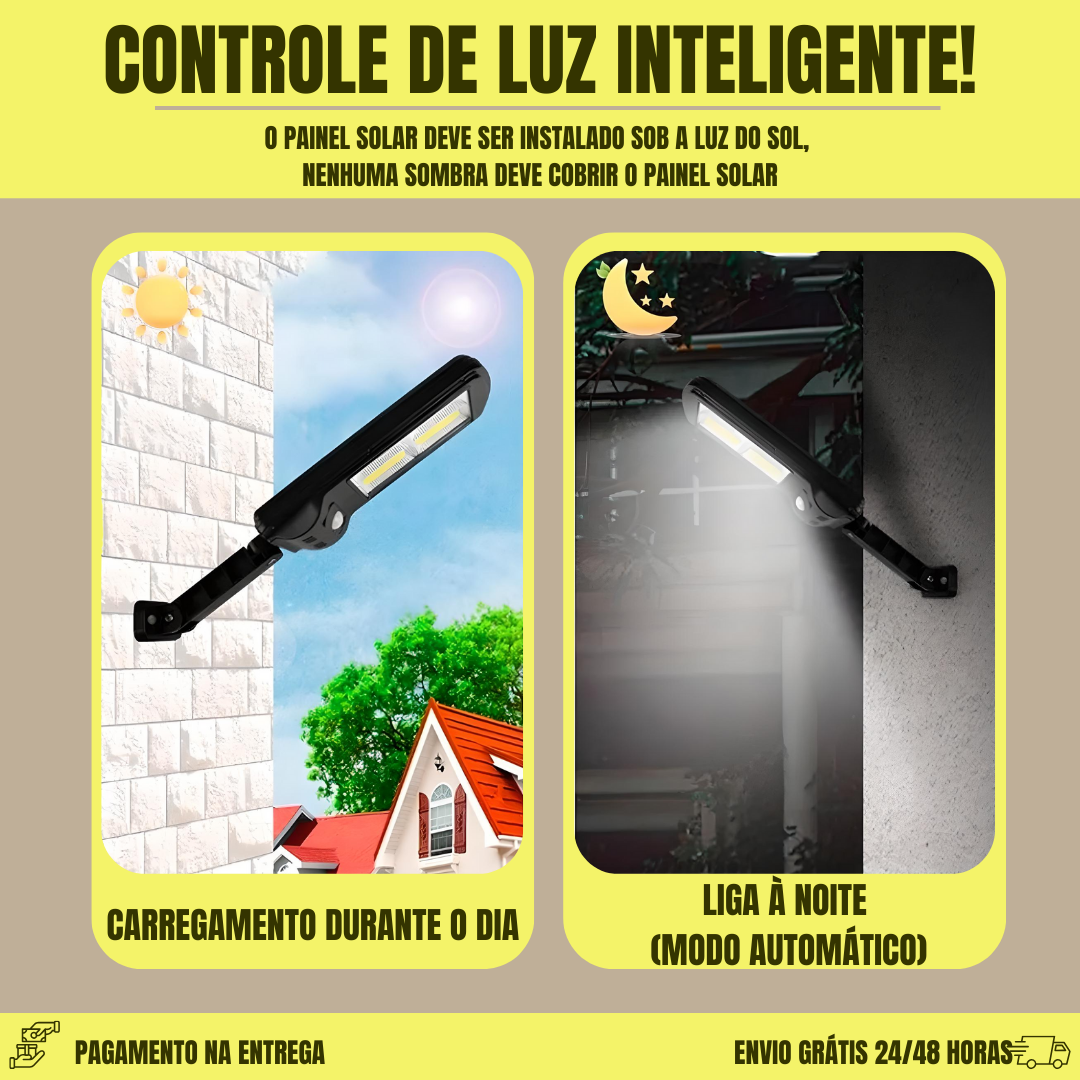 Luz LED solar com controlo remoto e sensor de movimento