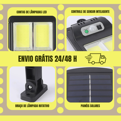 Luz LED solar com controlo remoto e sensor de movimento