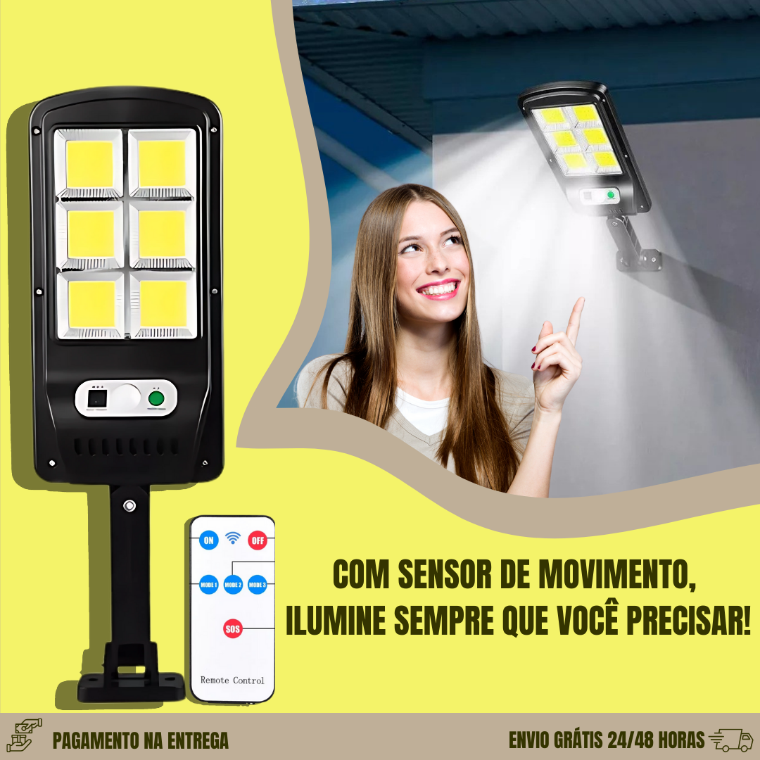 Luz LED solar com controlo remoto e sensor de movimento